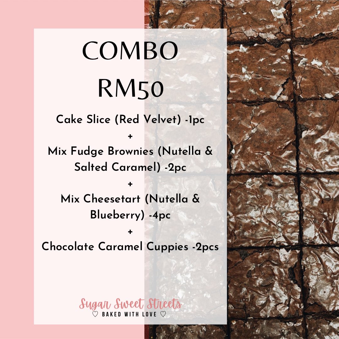 #ComboDeal with Sugar Sweet Streets! 🤗

Its the end of our journey of 2020! To celebrate, Sugar Sweet Streets are having their year end combo! WhatsApp to book yours now. 

#Desserts #DenaiAlam #BJelutong #BJrians #TTDIJaya #Seksyen13 #PetalingJaya