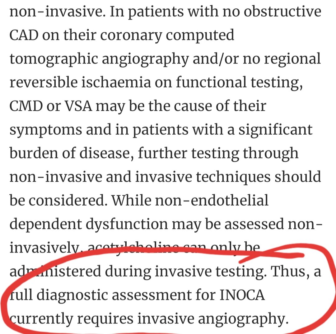  #EACVIBestof2020 I draw your attention to the sentence circled in red!So, at present, to rule out INOCA, you should be doing ACh testing in the lab...so surely many of these patients *will* need invasive angiography?