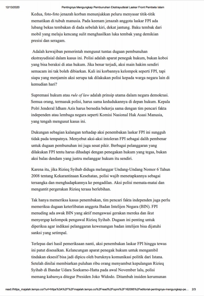 SirianaGde's tweet photo. Editorial Tempo terbaru. Prhatikan diksi yg dipakai sbg judul : "Pembunuhan Ekstrayudisial". Ini sebuah pengakuan atas kejanggalan2. https://t.co/fEqa2WI1We