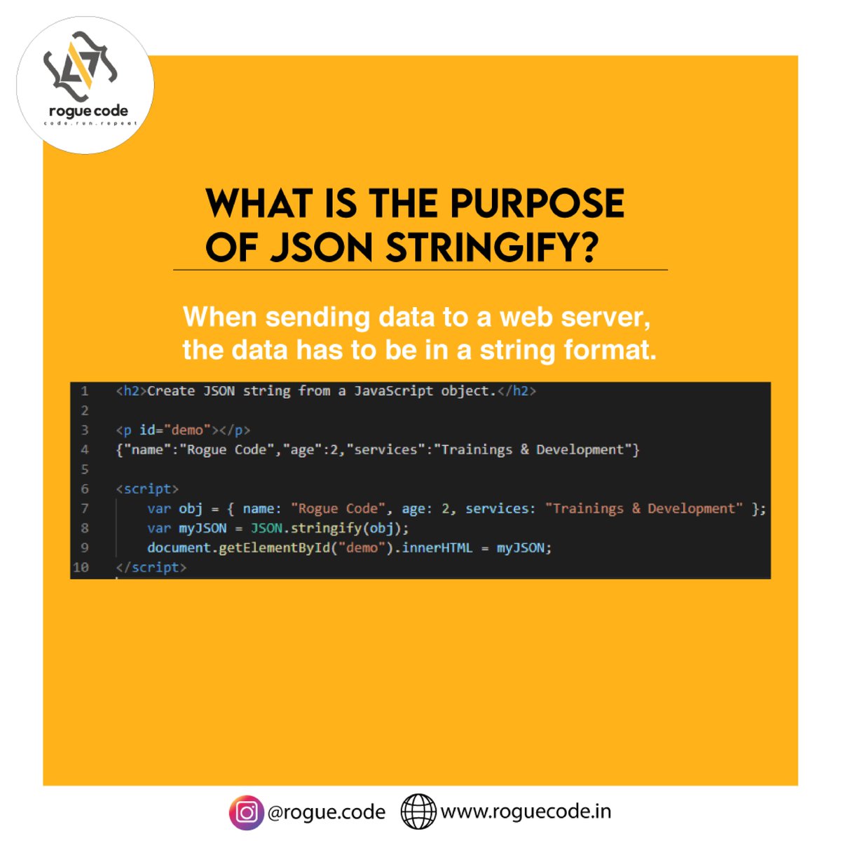 RogueCode1's tweet photo. Answer of Javascript Interview Question 6
What is the purpose of JSON Stringify?
Follow @RogueCode1
Use: #roguecode
#webdev #webdevelopment #css #webdeveloper #webdesign #html #coding #javascript #programming #code #developer #programmer #coder #web #website #codinglife #desig https://t.co/UU1WyRjtvq