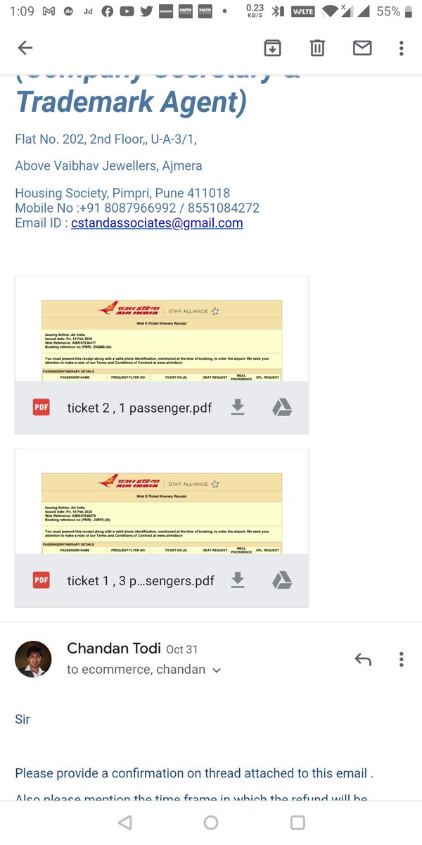 ChandanTodi's tweet photo. @airindiain I have already emailed 4 times to ecommerce@airindia.in.No one is recieving call on 011-24667473/74.

It's been more than 40 days since I have emailed ,still no response has been received.
Refund still not received .pPlease provide a better solution. https://t.co/2XugHZmIT7