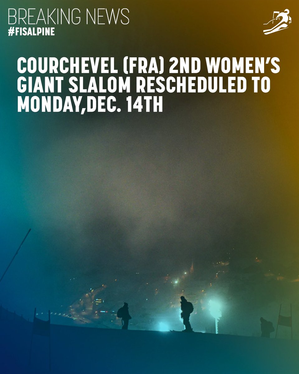fisalpine's tweet photo. 🚨BREAKING: due to the inconsistency of the snow surface, the second GS in @courchevel is rescheduled to tomorrow (14th Dec).
Starting Times 10.00/13.00 CET. 
#fisalpine https://t.co/nqN2zl30zU