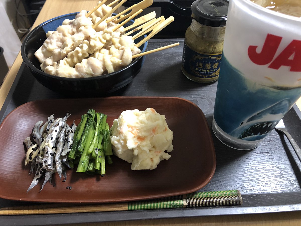 Team 検事 晩酌開始 焼き鳥は業務スーパー製 左からぼんじり 鶏皮 鶏トロ つくね やっぱり鶏トロ串が一番美味しいな Team 検事 晩酌開始 焼き鳥は業務スーパー製 左からぼんじり 鶏皮 鶏トロ つくね やっぱり鶏トロ串が一番美味しいな