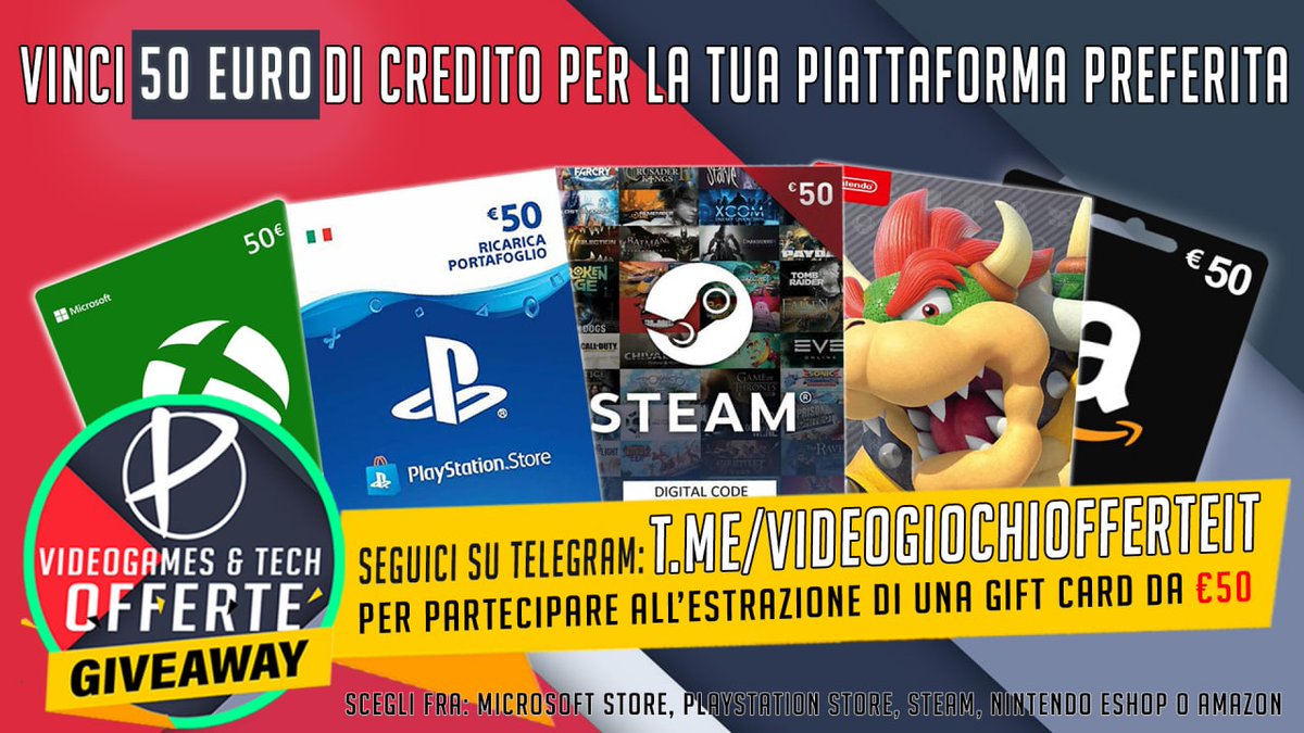 Oggi è #SantaLucia arrivano i primi regali. Se siete in ritardo per quelli di #natale iscrivitevi al nostro #telegramchannel:

t.me/VideogiochiOff…

Ancora pochi iscritti e regaliamo un buono a scelta tra #Amazon #xbox #steam #Playstation #nintendo da 50€ ad un vincitore.