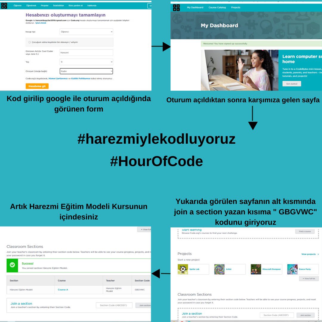 Bugün saat 16.00 da kodlama etkinliklerinizle #harezmiylekodluyoruz #HourOfCode etiketlerimiz de buluşuyoruz.Nasıl giriş yapacağız diyenler için code.org sitesine giriş yapıp görselimizdeki aşamaları takip edebilirsiniz
<a href="/timurtugral/">Timur TUĞRAL</a> <a href="/istanbulilmem/">İstanbul İl Millî Eğitim Müdürlüğü</a> <a href="/memleventyazici/">Levent Yazıcı</a>