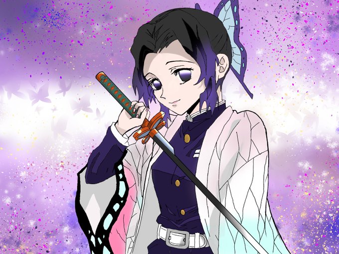 キンモクセイさんがTwitterに投稿した胡蝶しのぶ(鬼滅の刃)のイラスト。