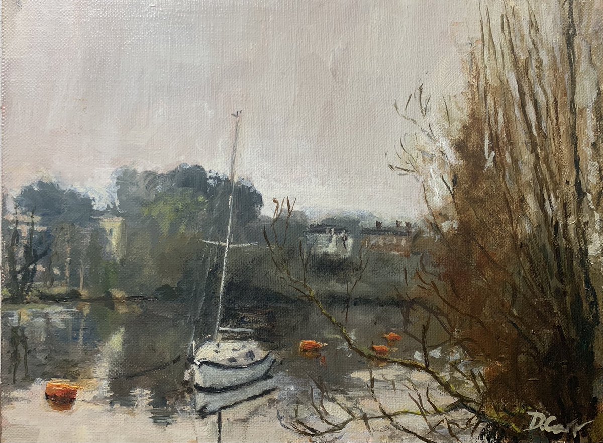Grey day on the Dee , plein air sketch finished in the warmth 🥶 #painting #pleinair #oilpainting #artistsontwitter #artwork #artshare
