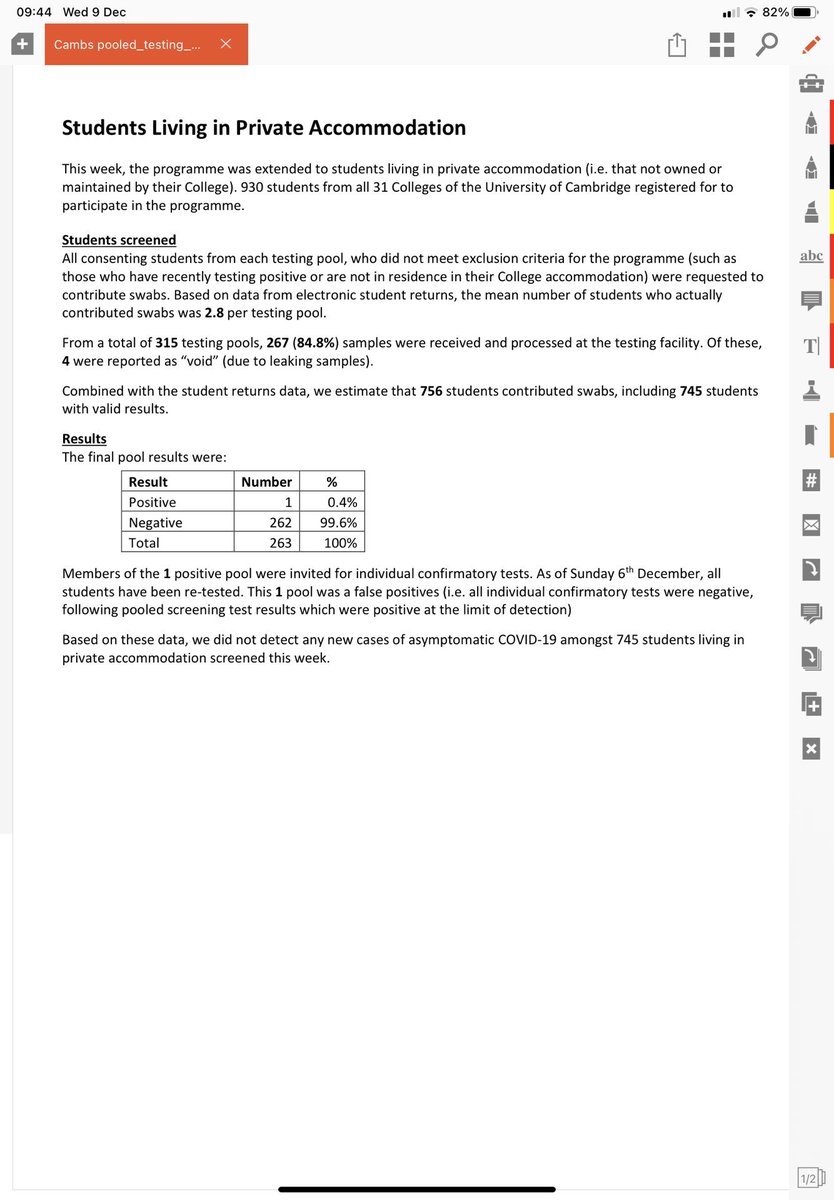 Cambridge Pooled Testing Report  #BayesTheorem https://www.cam.ac.uk/sites/www.cam.ac.uk/files/documents/pooled_testing_report_30nov-6dec.pdf