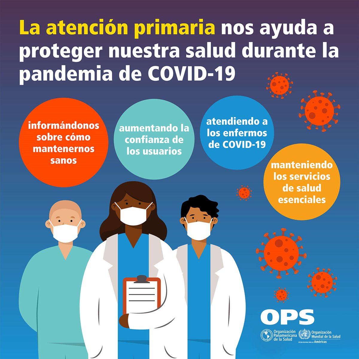 La #AtenciónPrimariadeSalud ayuda a protegerte y proteger a todos durante #COVID19 al:

✅ mantener los servicios de salud esenciales
✅ compartir información sobre cómo mantenernos saludables
✅ atender a los enfermos de COVID-19
✅ fomentar la confianza de las comunidades