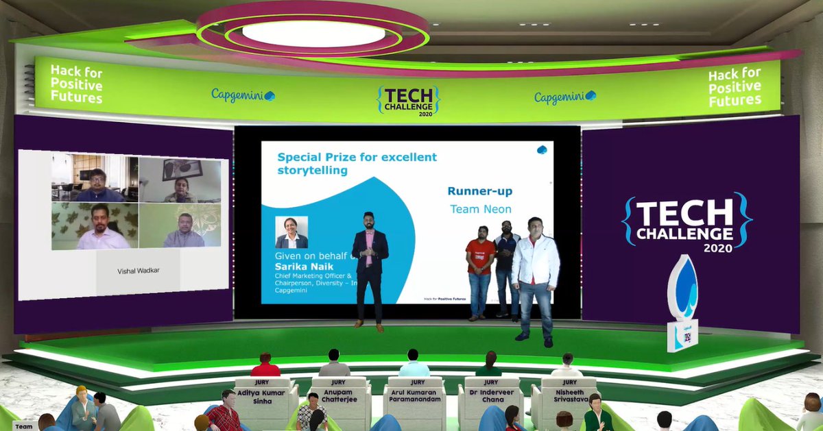 CapgeminiIndia's tweet photo. Congratulations 'Team Neon' for impressing the jury and winning a special prize for excellent storytelling. ππ―#TechChallenge2020 https://t.co/AW6WZPpHmc