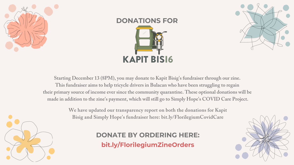 florilegiumzine's tweet photo. let's help our tricycle drivers in Bulacan this holiday season 🎄

✿ learn more about their fundraiser!
     ↳  TWT: @kapitbis16
     ↳ FB: https://t.co/8aIVCBTyaN 
     ↳ IG: https://t.co/GBblawL9wD 
✿ check out our carrd!
     ↳ https://t.co/rQOWD3TH3m https://t.co/lkCufMy2U9