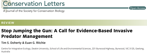 1/16 We’ve got a weekend  #rewilding paper for you! In this paper,  @TimDoherty_ and  @EuanRitchie1 discussed the complexities and issues with managing non-native predators through the use of lethal control methods