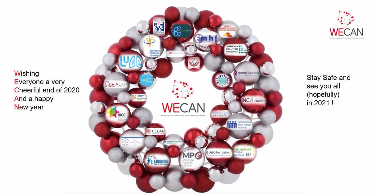 Last WECAN call 2020, aligned our views on EU #cancerpolicy eg  #BeatingCancer Plan, EC pharma strategy, #EuCancer Mission, #horizonEU, #EU2020DE Initiative on Patient involvemt in Research. Thx everyone for a great spirit. WECAN=Wish Everyone Cheerful end of 2020 And happyNewyr!