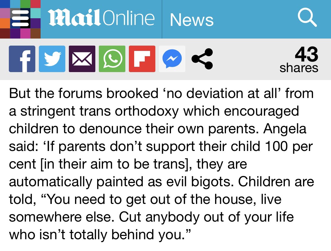 ‘Angela’ is (expectedly) twisting the truth...1. There is no “trans orthodoxy”2. Children aren’t “encouraged” to “denounce their parents3. However, if a child *is* experiencing abuse at home, wouldn’t it be prudent to suggest they get help / get away from it? 
