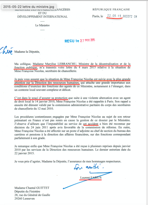 FranoiseNicolas's tweet photo. @LaurentFabius ministre des Affaires étrangères sur ma situation:
2012: "le ministre y accorde la plus grande attention"
2015: idem.
L'essentiel c'est d'y croire, non?
#FormuleMagique 🧙♂️
#LoiseauMaTuer 💰💰💰 https://t.co/fdJICm6Zvn