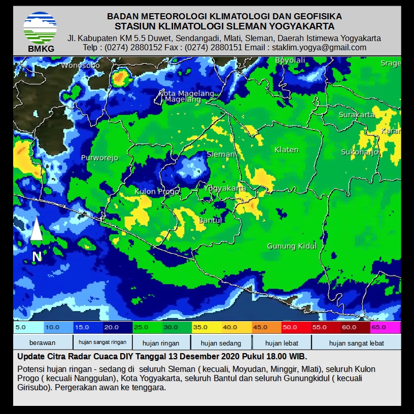StaklimJogja's tweet photo. Update Citra Radar Cuaca DIY. Tanggal 13 Desember 2020 Pukul 18.00 WIB
#InfoCuacaJogja #BMKGDIY Cc: @SAR_NASIONAL @BNPB_Indonesia @poskopmidiy 
@StaklimJogja https://t.co/nDEy85bJgS