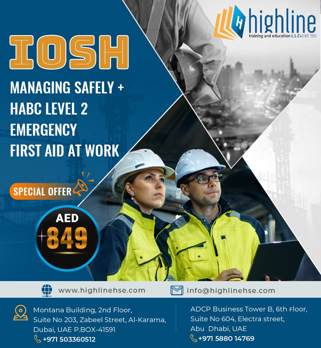SafetyHighline's tweet photo. SPECIAL PACKAGE.. SPECIAL OFFER..

Register Now for the IOSH Managing Safely Training + HABC Level 2  emergency first aid Program @849 AED Only.

🌐: https://t.co/vvnqvHZ3pf
🌐: https://t.co/9LLE4zI6CW

 #IOSHELearning #ManagingSafely #SafetyAndHealthOnline #IOSHSolutions https://t.co/AWiPruDm5m