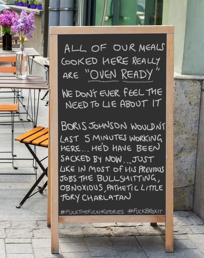 Congrats to restaurant that published this indictment of <a href="/BorisJohnson/">Boris Johnson</a> who “would not last 5 minutes working here” - you made my day! #NoDeal #BrexitDisaster #brexit #nodealbrexit