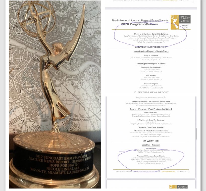 Go Team 7! @wsvn My lonely Emmy won’t be lonely any longer. Congratulations to all the winners and nominees who work their butts off to tell other people’s stories and do good work. And let’s not forget the struggles of the Bahamians still suffering from #HurricaneDorian