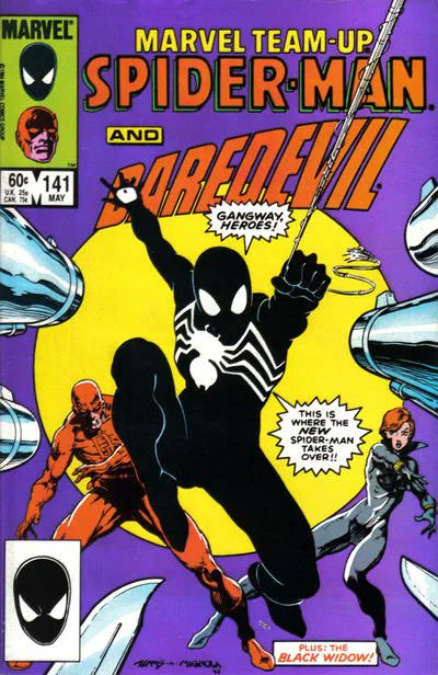 The costume FIRST showed up in Marvel Team Up, beating out the official debut by a week in Amazing 252. The origin of the suit was in Secret wars 8, but keep in mind these comics showed up first.