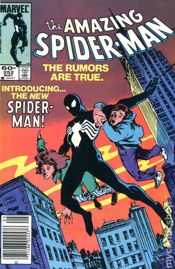 The costume FIRST showed up in Marvel Team Up, beating out the official debut by a week in Amazing 252. The origin of the suit was in Secret wars 8, but keep in mind these comics showed up first.