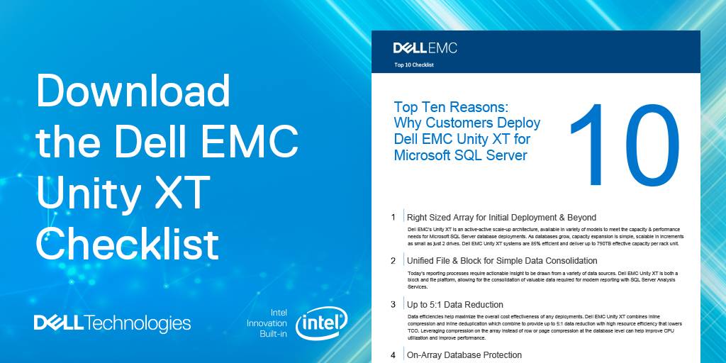 mcp_gov's tweet photo. Discover the top ten reasons why organizations deploy Dell EMC #UnityXT for Microsoft SQL Server environments  https://t.co/tlIaaSnU0A https://t.co/NrrqHzcZHu
