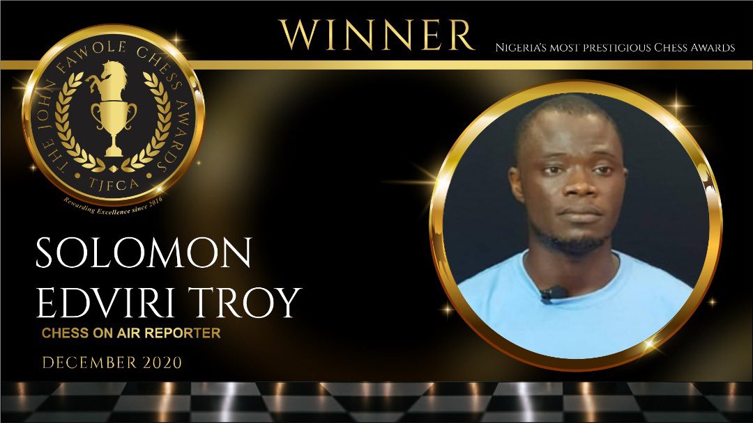  @solo_lv_presol for Chess on Air Reporter Award  #TheJohnFawoleChessAwards  #NigeriaChessAwards  #TJFCA