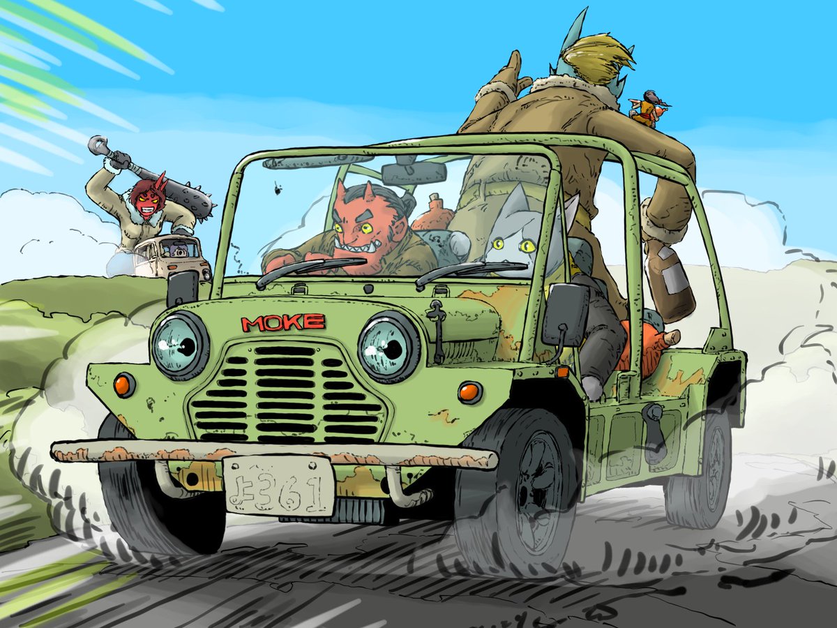 ヤバーン 酒泥棒逃避中 カジバ ミニモーク 妄想妖怪 友達の酒くんが乗ってたから良く乗せて貰った 物凄くガタガタ でオーディオプレーヤーは即死するしすぐに錆びるし花火大会みたいな臭いがするし屋根は無いけど凄く楽しい車なのは確かだ 因みに