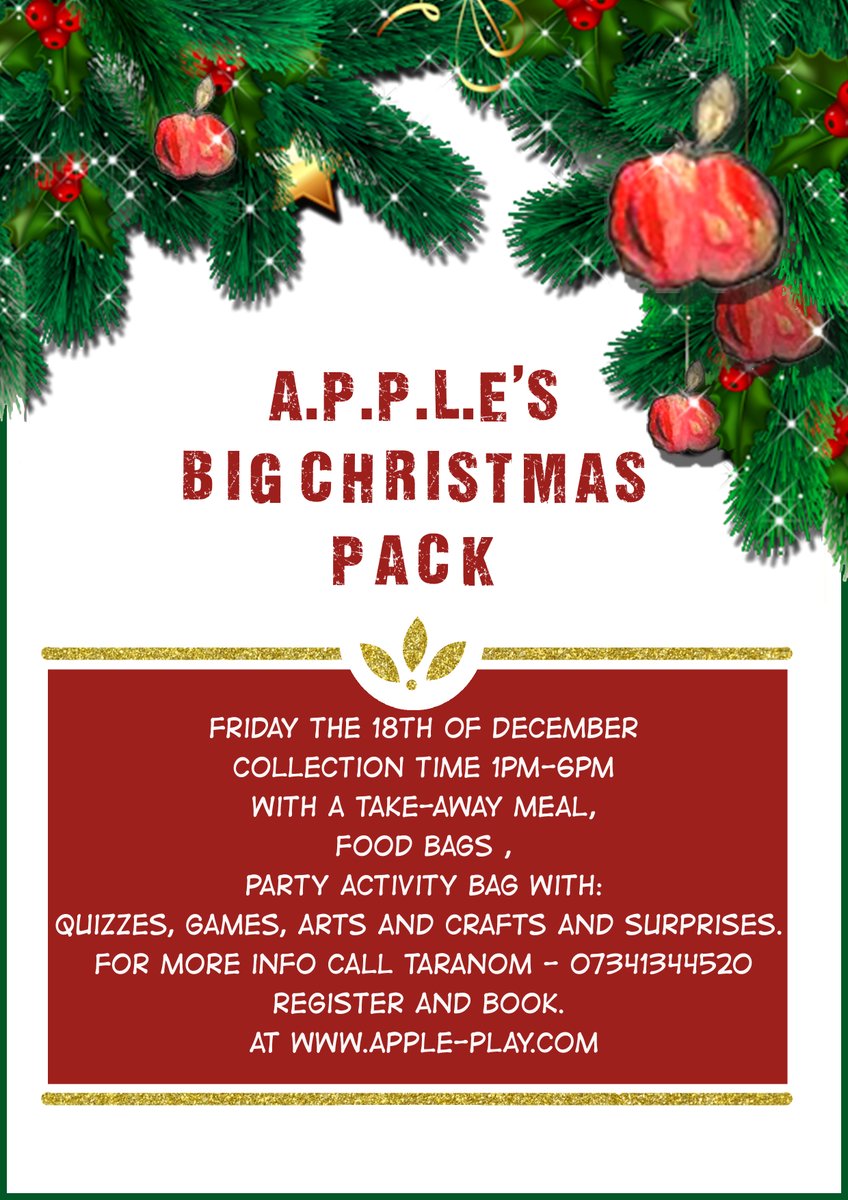 This Friday is our biggest Weekend Pack Register and book at apple-play.com Every family is welcome to collect a pack. Our registration process only asks for contact, dietary and allergy information.