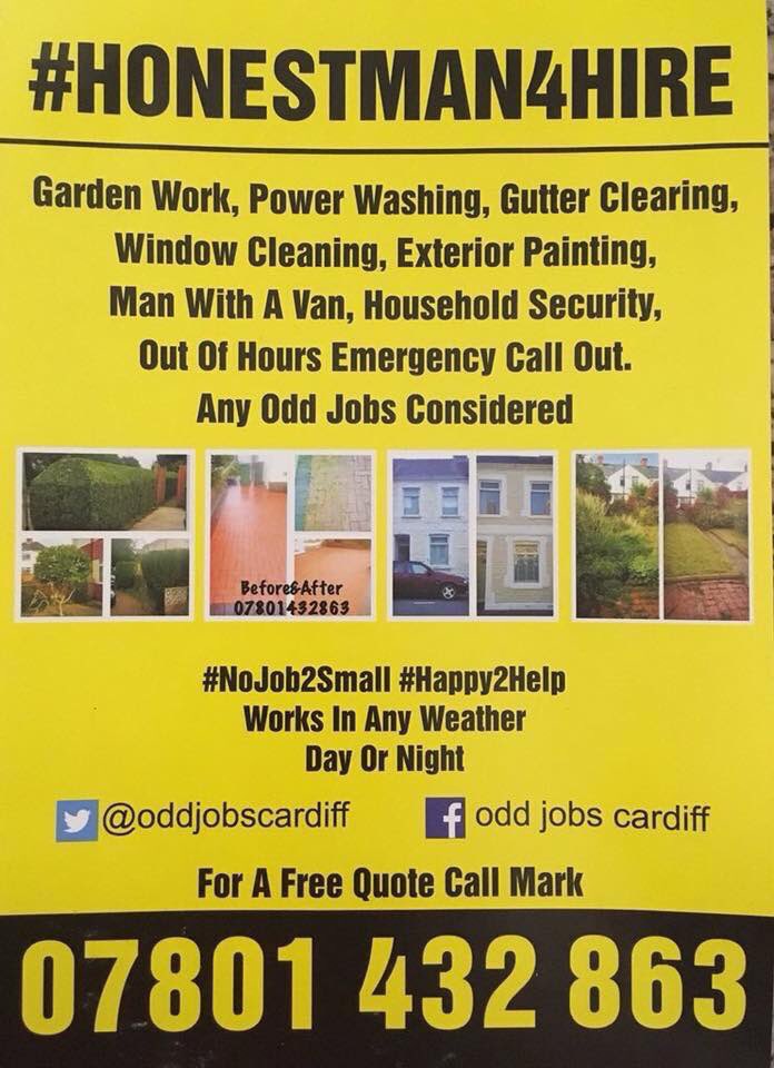 Oddjobscardiff's tweet photo. Please RT. I am now arranging my diary for this week. Weather forecast is mostly rain so I’ll be gutter clearing, power washing. Also hanging Christmas lights. If you are in need of a friendly helping hand please DM/call me. Social distancing a must, Thank you. Mark 07801432863. https://t.co/edIA3l4KTl