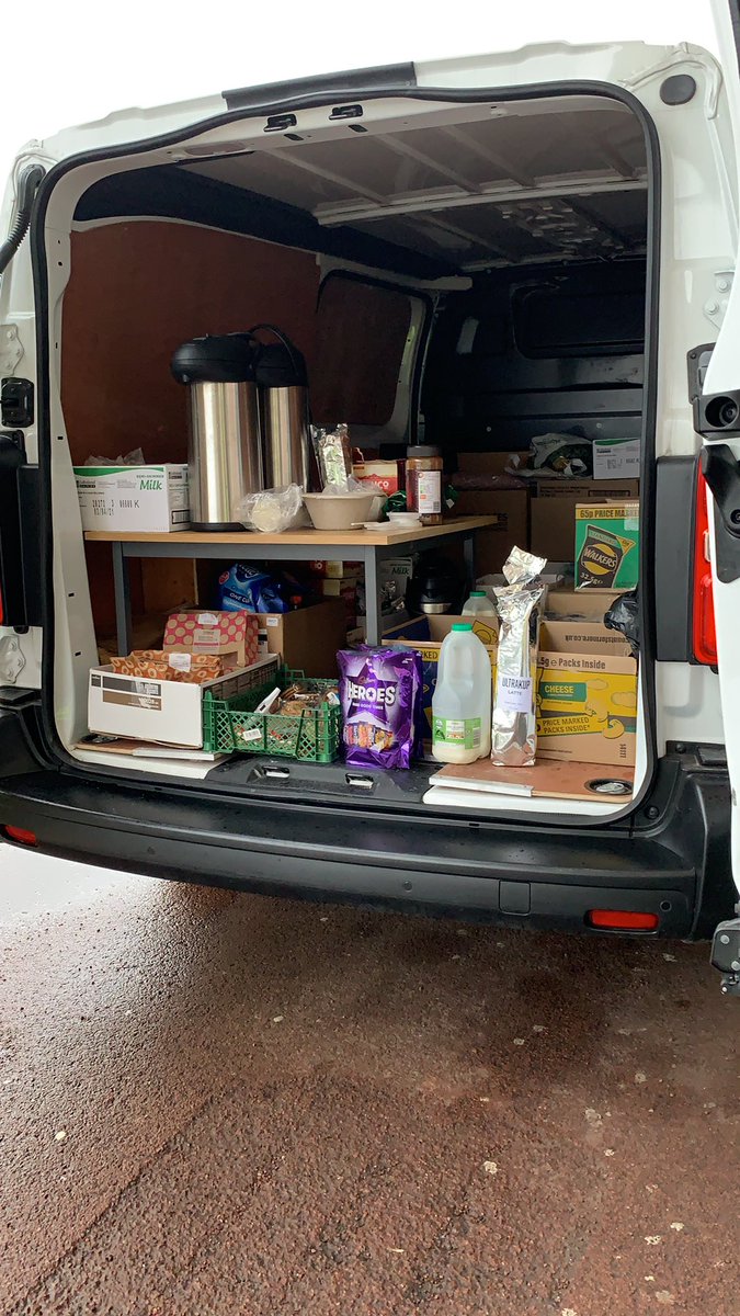 RuthHallBond's tweet photo. Crew Welfare vehicle all set up and ready. Keeping crews visiting @LancsHospitals fed and watered (well biscuits/donuts/chocolate and coffee!) @NWAmb_Volunteer @NWAmb_Resus_CL @NWAmbulance https://t.co/7O0mu4gdWM