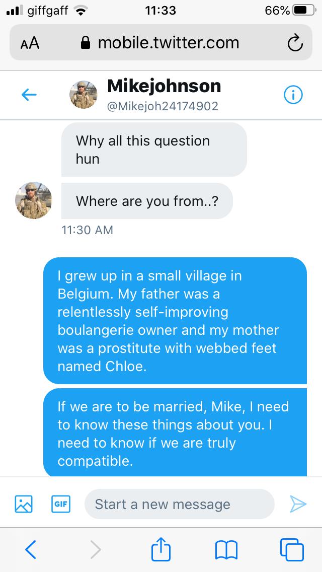 3.Mike is perhaps too busy being brave to engage properly in romantic discourse.