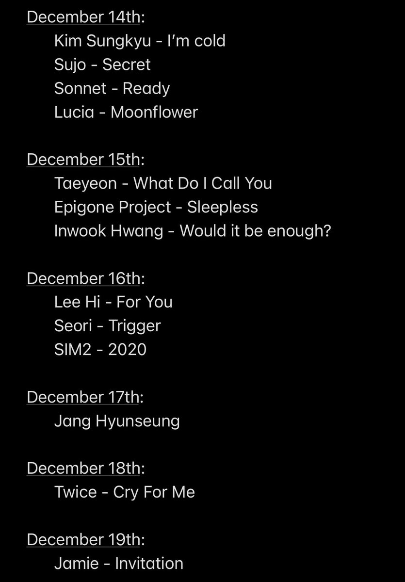 _kpop_comebacks's tweet photo. #kpop #kpopcomeback #comeback #KimSungkyu #Sujo #Sonnet #Lucia #Taeyeon #EpigoneProject #InwookHwang #LeeHi #Seori #SIM2 #Janghyunseung #TWICE #JAMIE #UhmJunghwa #BaekAYeon #Chungha https://t.co/7EtEw3B4ao