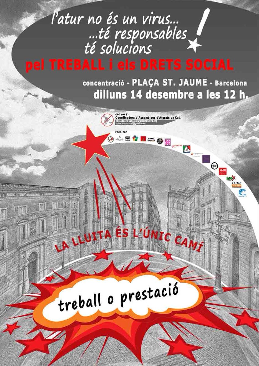 la_IAC's tweet photo. Coordinadora d'assemblea d'aturats pel treball i els drets socials. dilluns a les 12:00 a plaça Sant Jaume. pq l'atur no és un virus té responsables, té solucions. https://t.co/am5a7BK8S0 https://t.co/PGSQdzFulK