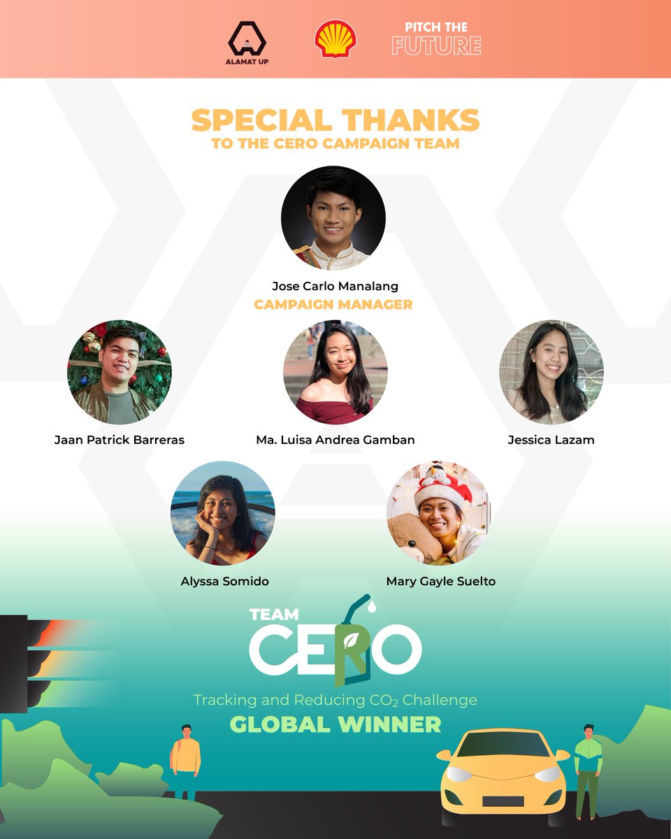 TeamAlamatUP's tweet photo. With Team CERO winning the Global Championship in the “Tracking and Reducing CO2 Emissions from Vehicles” challenge of Shell Eco-Marathon: Pitch the Future, we would like to thank our fellow champions who were instrumental in helping us throughout the process.

#CEROtoHERO https://t.co/m7zt8Obmkd