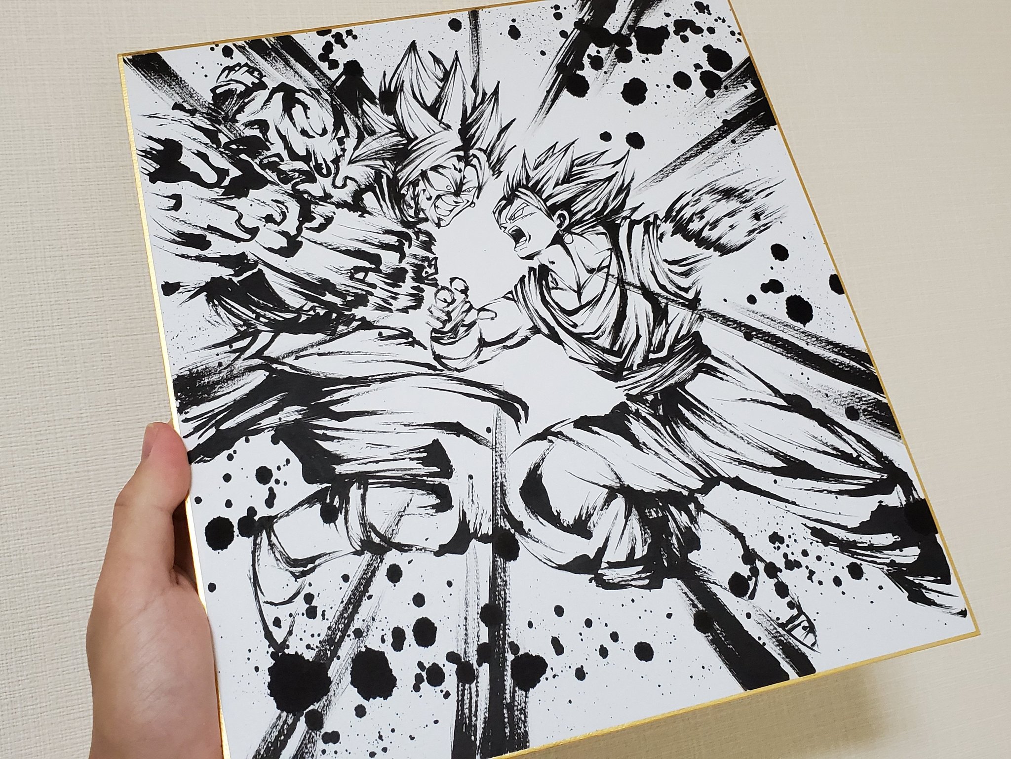 こバya4 ドッカンバトルの壁紙を色紙に描いてみました ドラゴンボール Dragonball ドッカンバトル 模写 墨絵 イラスト T Co 9doojcrini Twitter