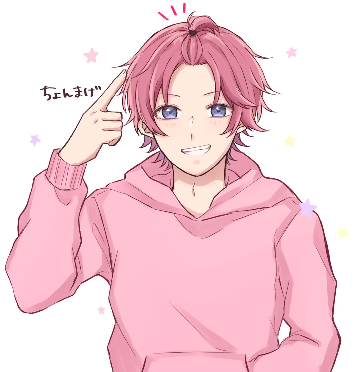 1boy male focus hood pink hair pink hoodie hoodie smile  illustration images