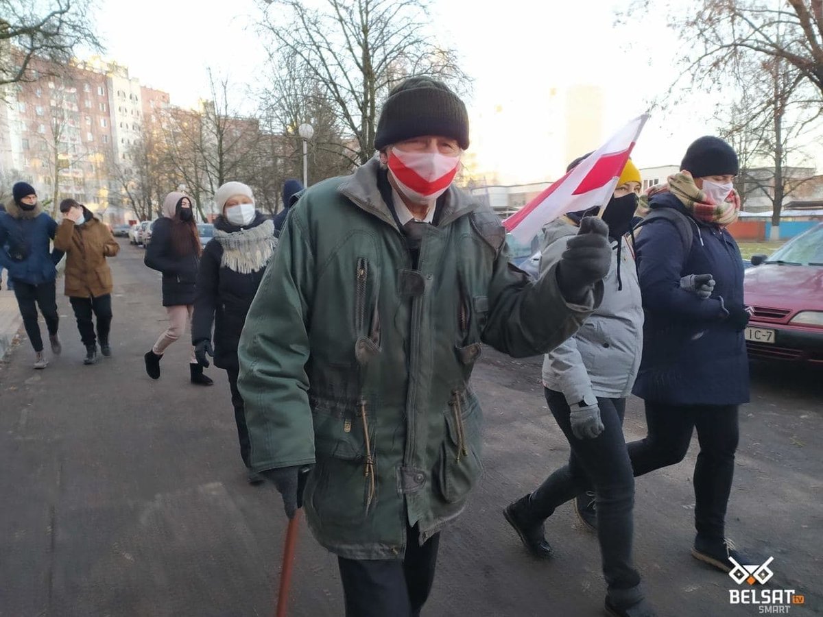 Belsat_Eng's tweet photo. Dec 13. Name of iconic #Belarusian protester Yan #Hryb (born in 1936) appears on list of detainees made by HRC Viasna #Belarus #BelarusProtest #Minsk https://t.co/RqhOIiIT4k