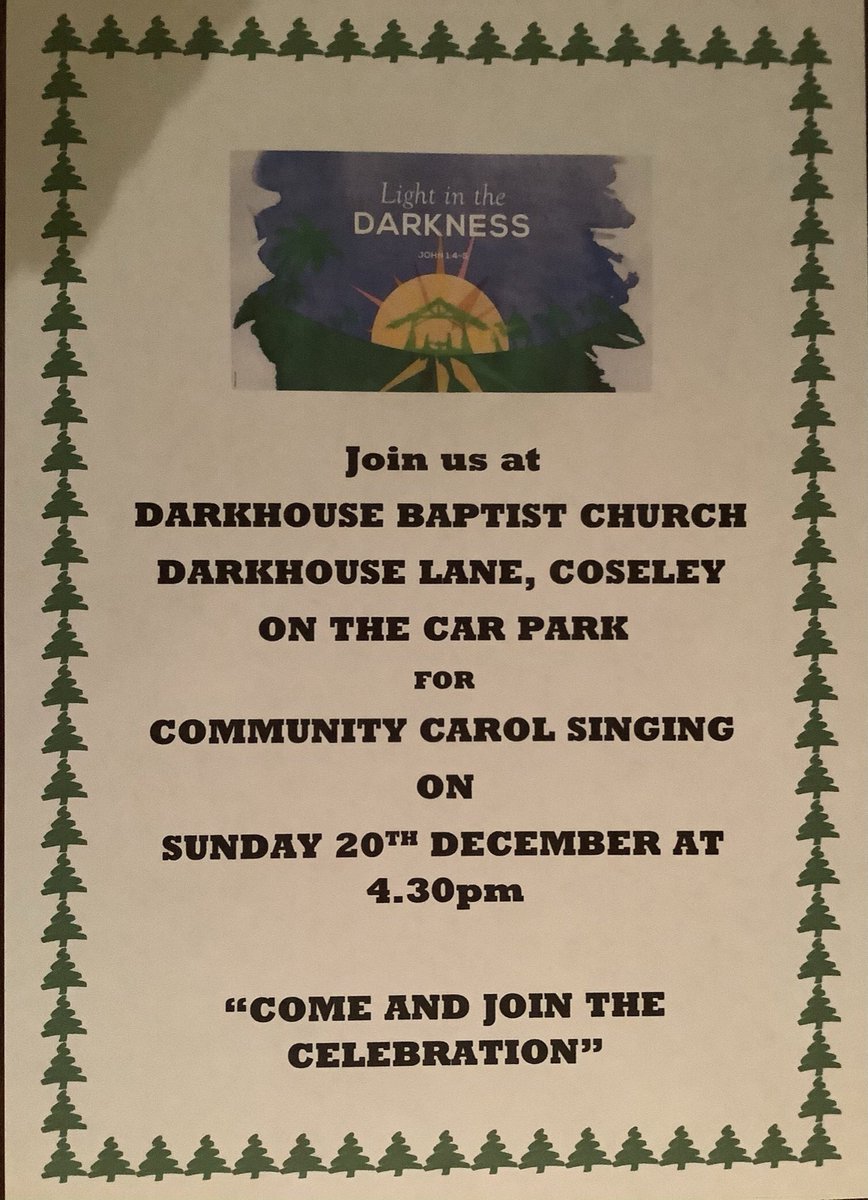 darkhousebap1's tweet photo. Join us at Darkhouse Baptist church for Coseley Community Carol Singing on the car park (Socially Distanced) on Sunday 20th December at 4.30pm.  Everyone welcome to join us with families and friends “Come and join the celebration”. @East_Coseley @CoseleyFocus https://t.co/O6Nh1VrDqA