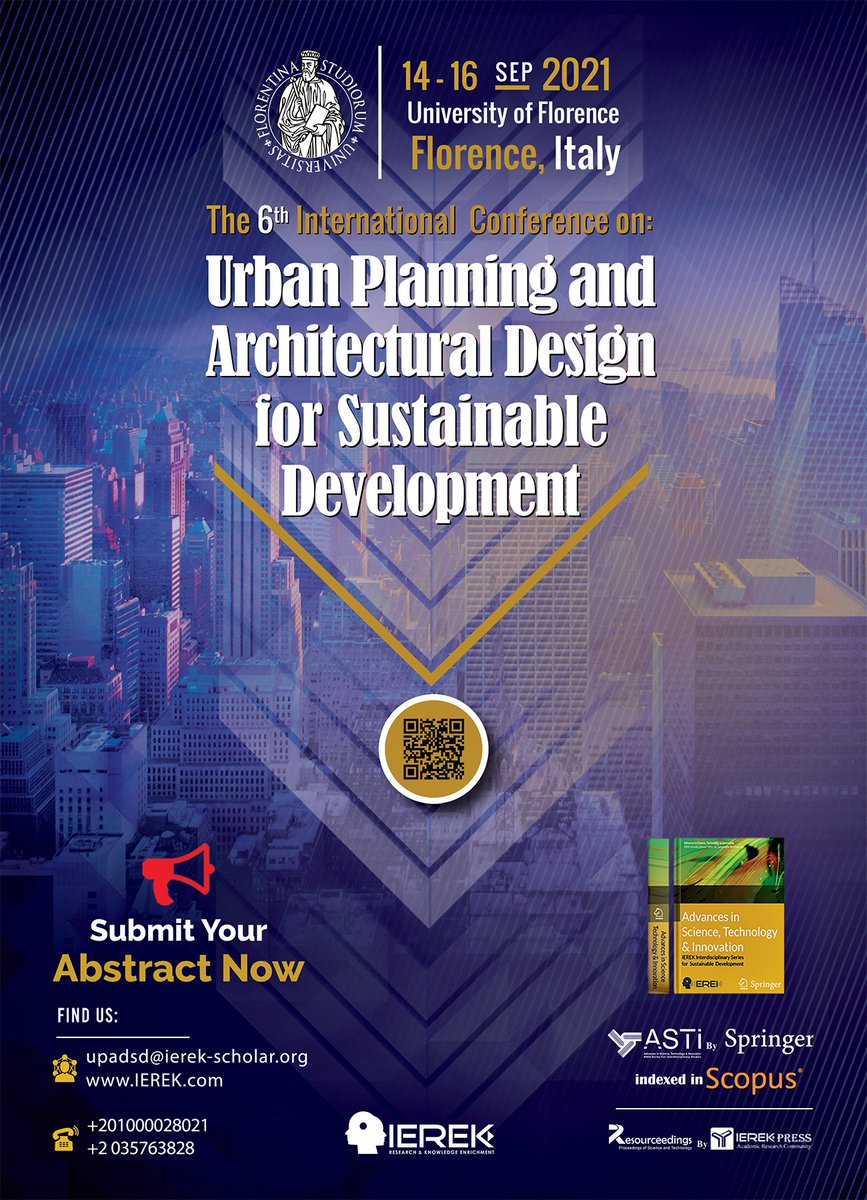 IEREK_UPADSD_'s tweet photo. #IEREK is organizing its 6th international conference on #UPADSD to discuss the concept of #sustainable_development and the different approaches that have become essential to modern development and energy efficiency
For more details, check https://t.co/kNA471X22L 
#Urban_planning https://t.co/7wxQwOugRl