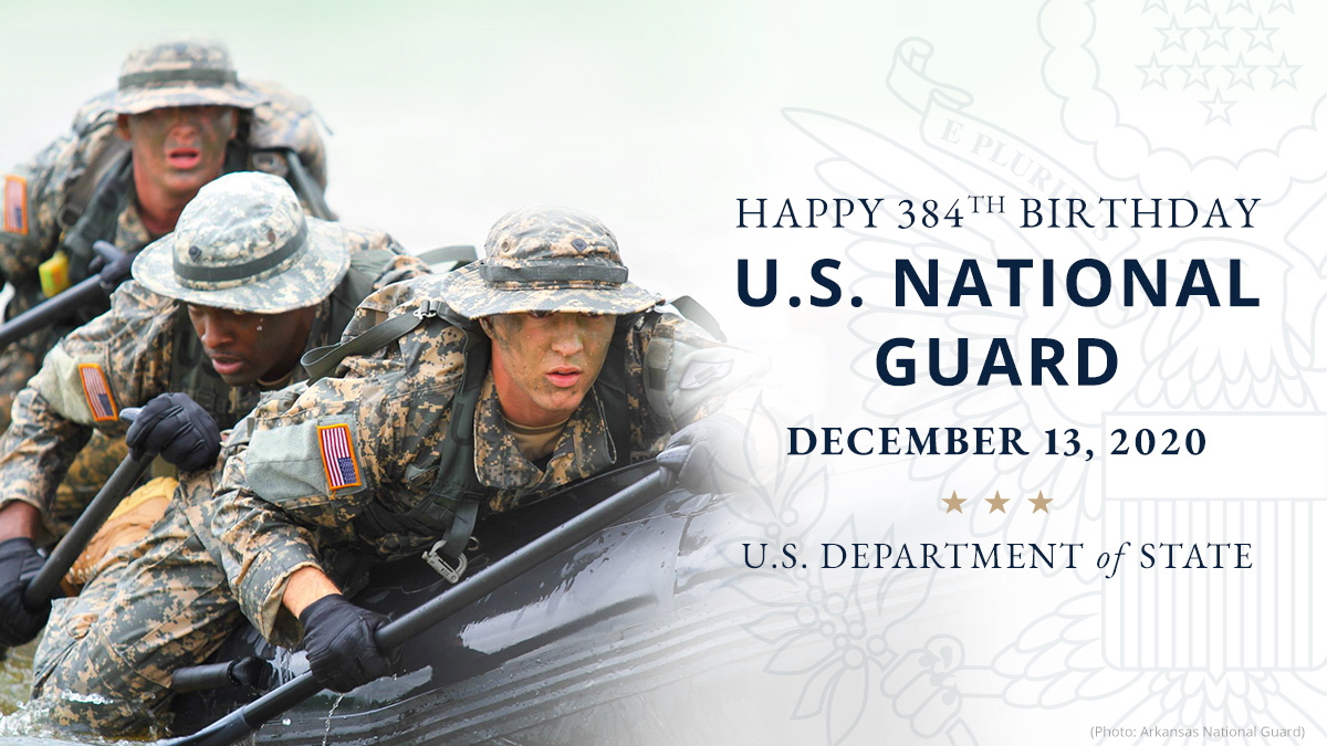 Today, the Department wishes @USNationalGuard a Happy 384th Birthday! We join the rest of our nation in thanking the Guard and its members for their constant efforts to defend our interests both at home and abroad. #Guard384
