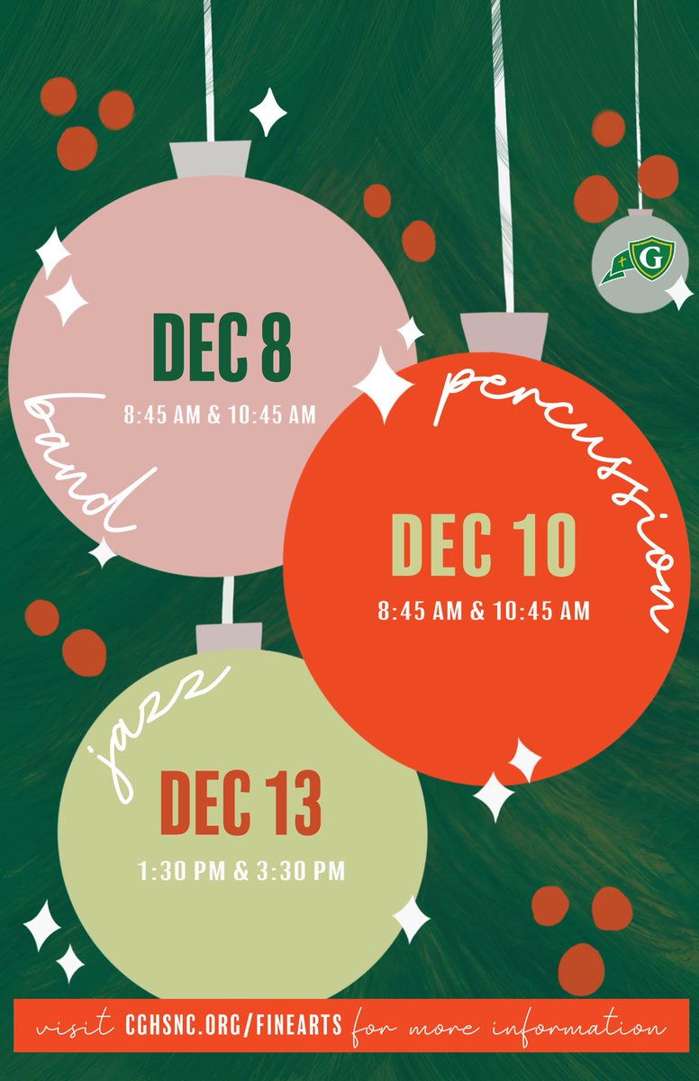Today is concert day as our students perform once again from our MainStage Theatre! Tune in for Symphonic Band at 1:30 pm youtu.be/s4dqA7BFcaQ and Wind Ensemble at 3:30 pm youtu.be/xVNSKTKQbQ4 as our bands close out this semester like no other in style! @news_cghsnc