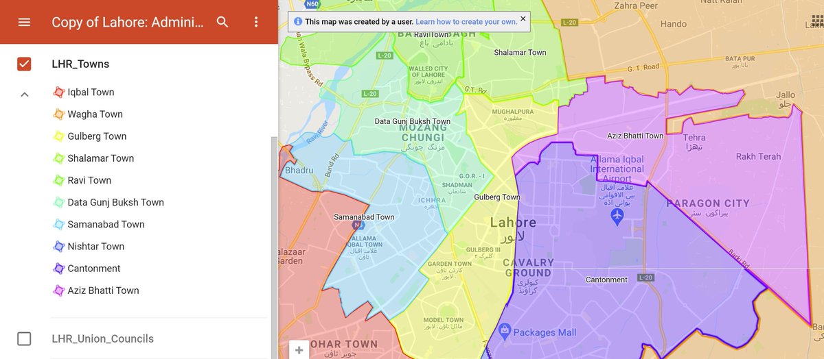 There is a Google-powered app where you can view areas in Lahore with the most updated boundaries. Through this tool, we can deduce which bucket  the stops fell into with great precision. The search tool can also be used to find the exact geo point.