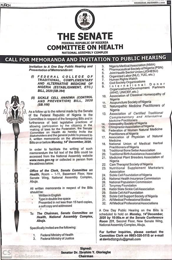 SCAF_Nigeria's tweet photo. Hey Guys,
The Sickle Cell Anaemia (Control And Prevention) Bill will be up for discussions at the public hearing holding at the National Assembly complex. What would you like to be included in the bill? Share with us in the comment box.
#scdbill2020 #sicklecellmatters https://t.co/bVB9PeSS13