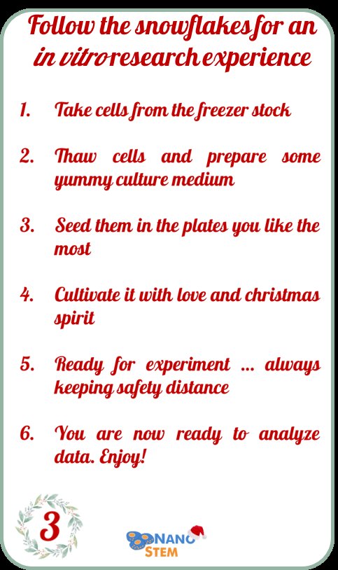 nanostemMSCA's tweet photo. NANOSTEM #AdventCalendar 2020 week 3. This week...In vitro cultures! 🧫🧪 Follow the snow-flakes ❄️ for an in vitro adventure! #Science #Christmas #MSCA #ITN #NANOSTEM #PhD https://t.co/SdNAVzxeGJ