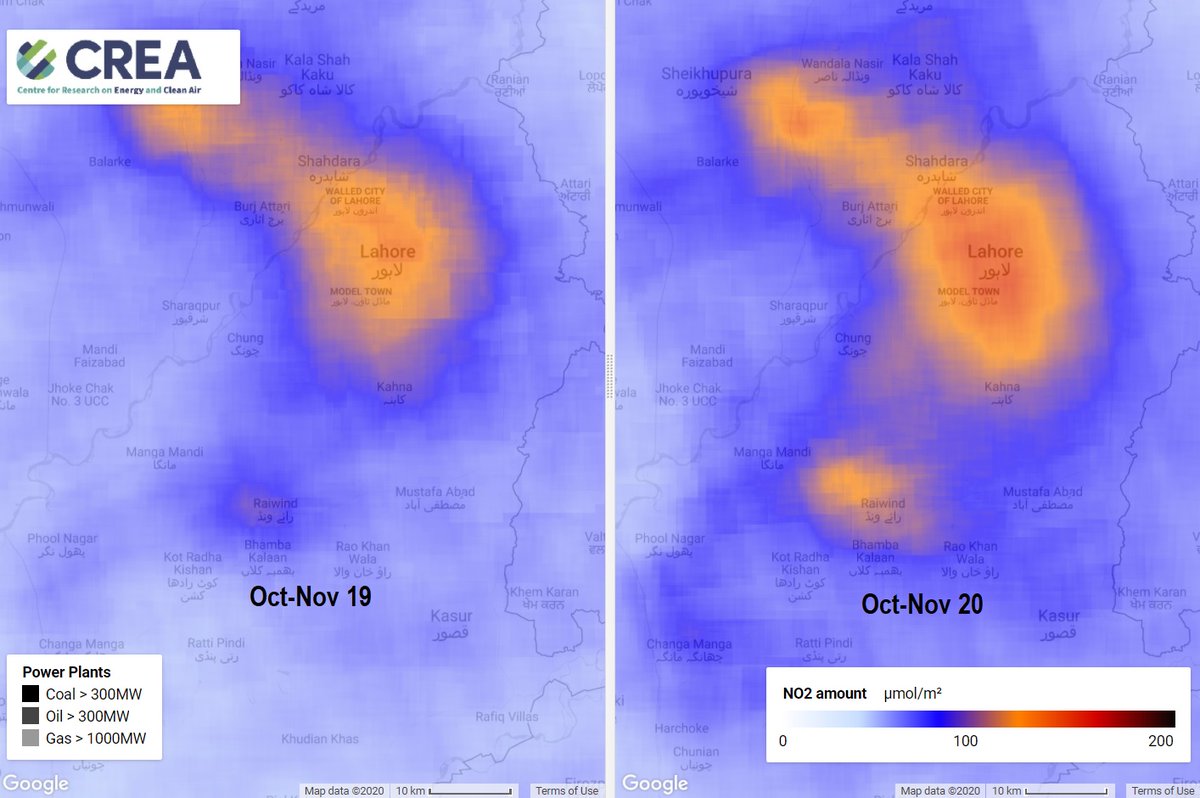 No. 3 concern: Increasing Vehicles + Poor Management = Higher Emissions = Worsening SmogThe 2020 Smog Season has already broken 2019's record by a considerable margin, with 2 months to go.NO2 emissions (linked to Vehicles) are visibly dense in central + north-western Lahore..