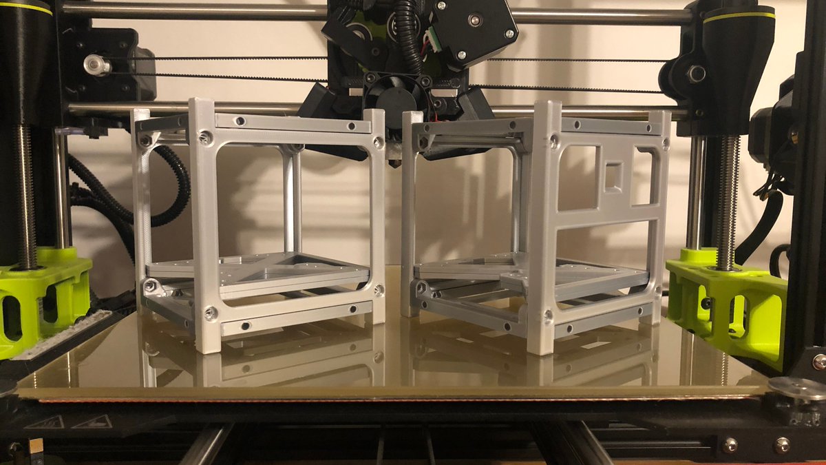 KariLawler's tweet photo. What's everyone else #3dprinted this weekend? I've managed to #3dprint on my @lulzbot3D, 2 #CubeSat🛰️ frame's, ready for assembly and electronics. Exciting times ahead!🤓 https://t.co/qRA8NUMd6T https://t.co/0nAaYZBPXk