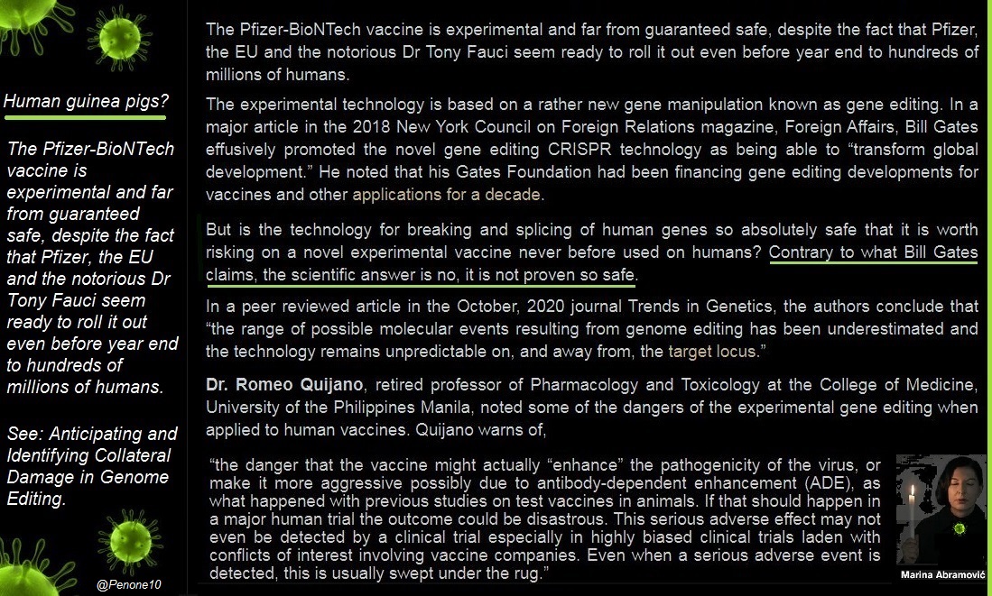 Pandemic Charade: Monsanto's play bookPfizer's faux mRNA virus "vaccine" had 3 months of human trials. After Monsanto's 6 month trials on Rats cancerous tumors appeared. So, tests & published results were based on 3 month trials https://www.globalresearch.ca/what-not-said-pfizer-coronavirus-vaccine/5729461 https://www.sciencedirect.com/science/article/pii/S016895252030247X