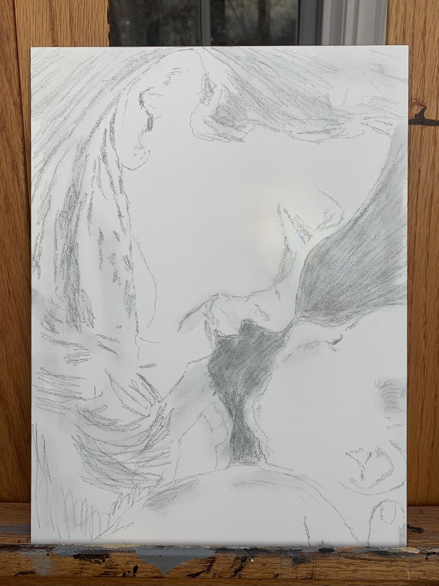 With all that is going on in the world, I decided I needed to work on something uplifting ... so I’m going to paint my friend Sarah and her baby ... I started with a rough sketch  #cmgsees