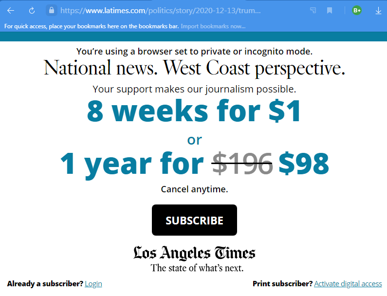 twobluecats's tweet photo. @latimes if you really want people to read, please disable your blocker, which blocked me from reading because i protect my self from la times stealing & selling my data. #dataprivacy @DuckDuckGo #PrivacyEssentials https://t.co/UxpxpRslLG